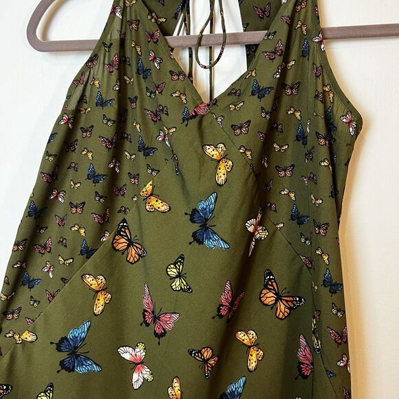 Abercrombie & Fitch Green Butterfly V-neck Strappy Mini Slip Dress Sz S - Picture 4 of 13